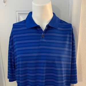 Dockers Golf Polo Men size XL Blue w/ white vertical Lines